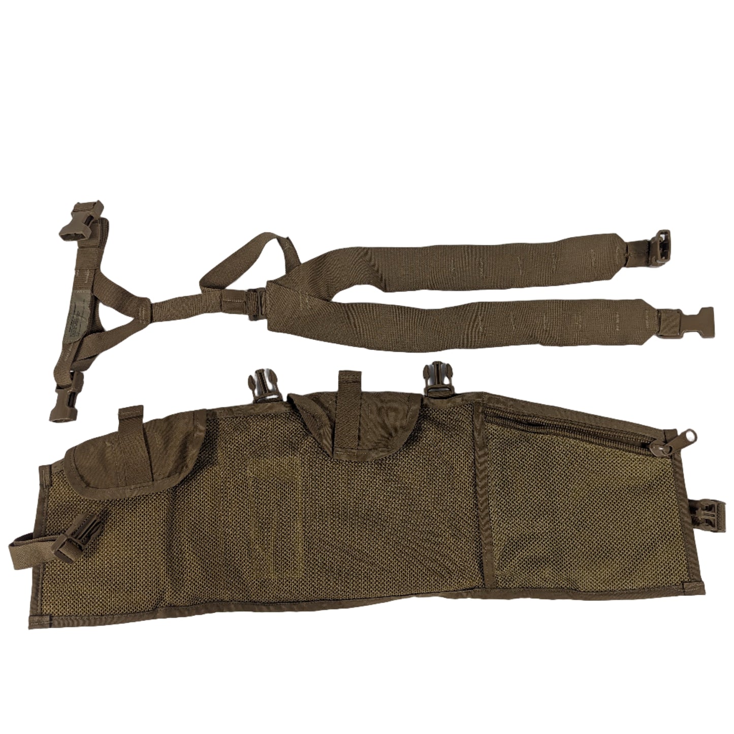 Brown tactical vest with straps on a white background