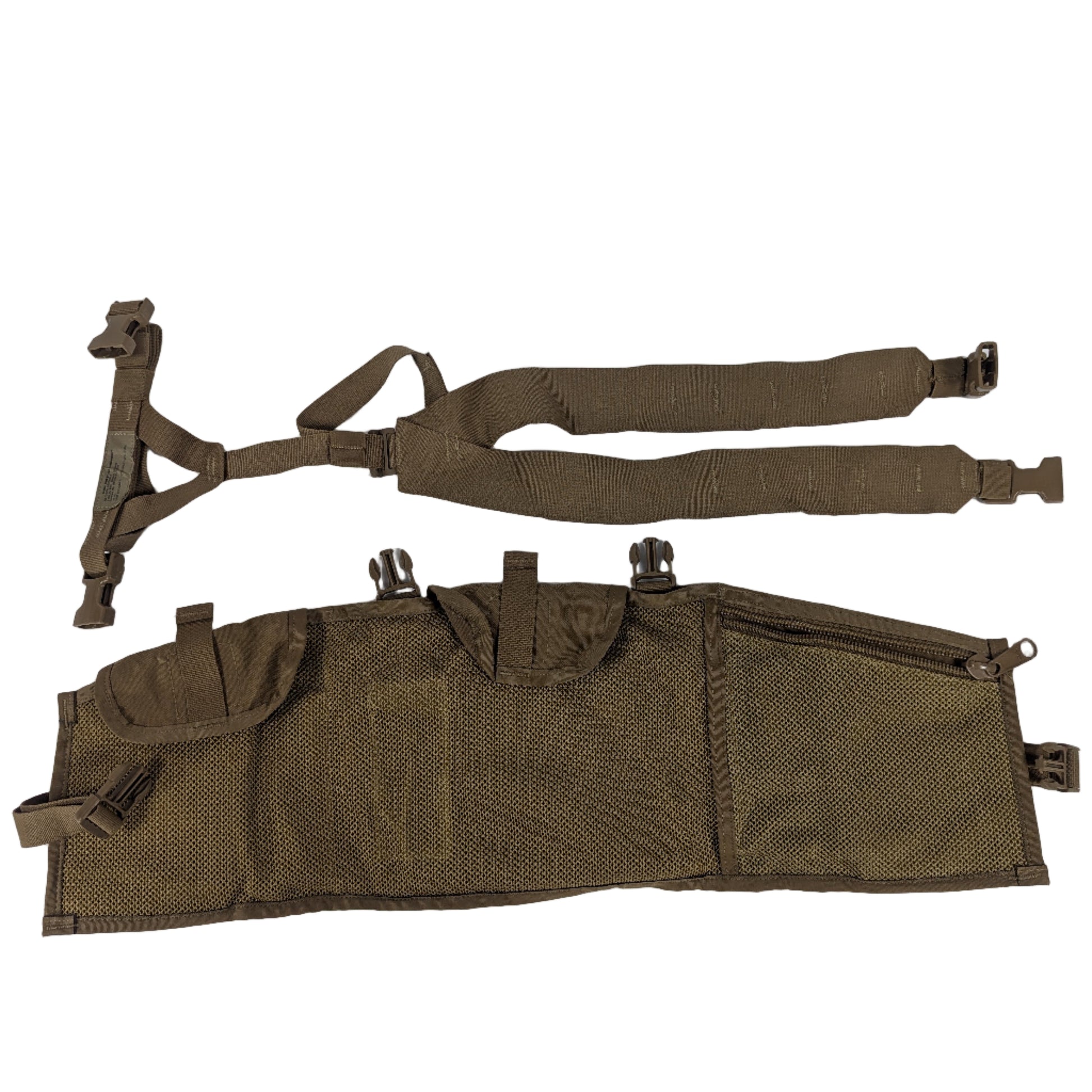 Brown tactical vest with straps on a white background