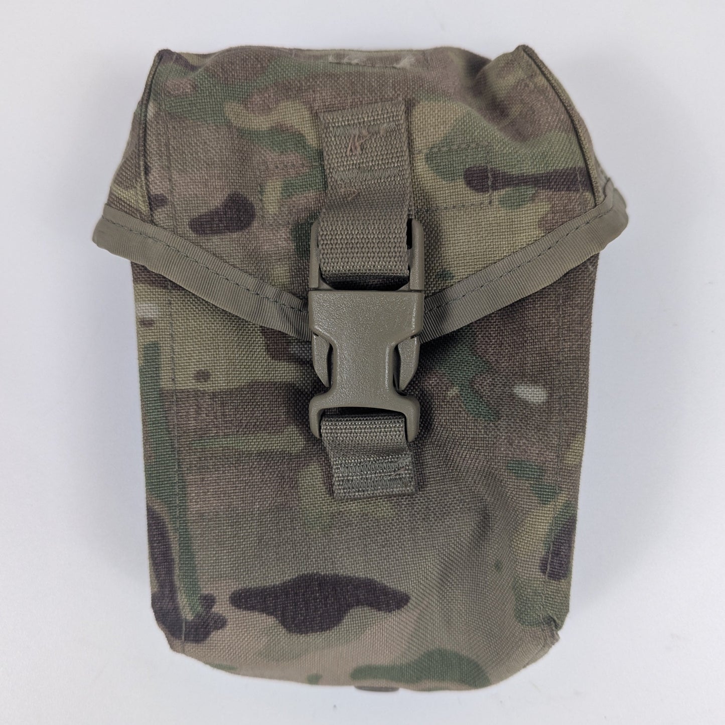 Camouflage pouch with a buckle on a white background