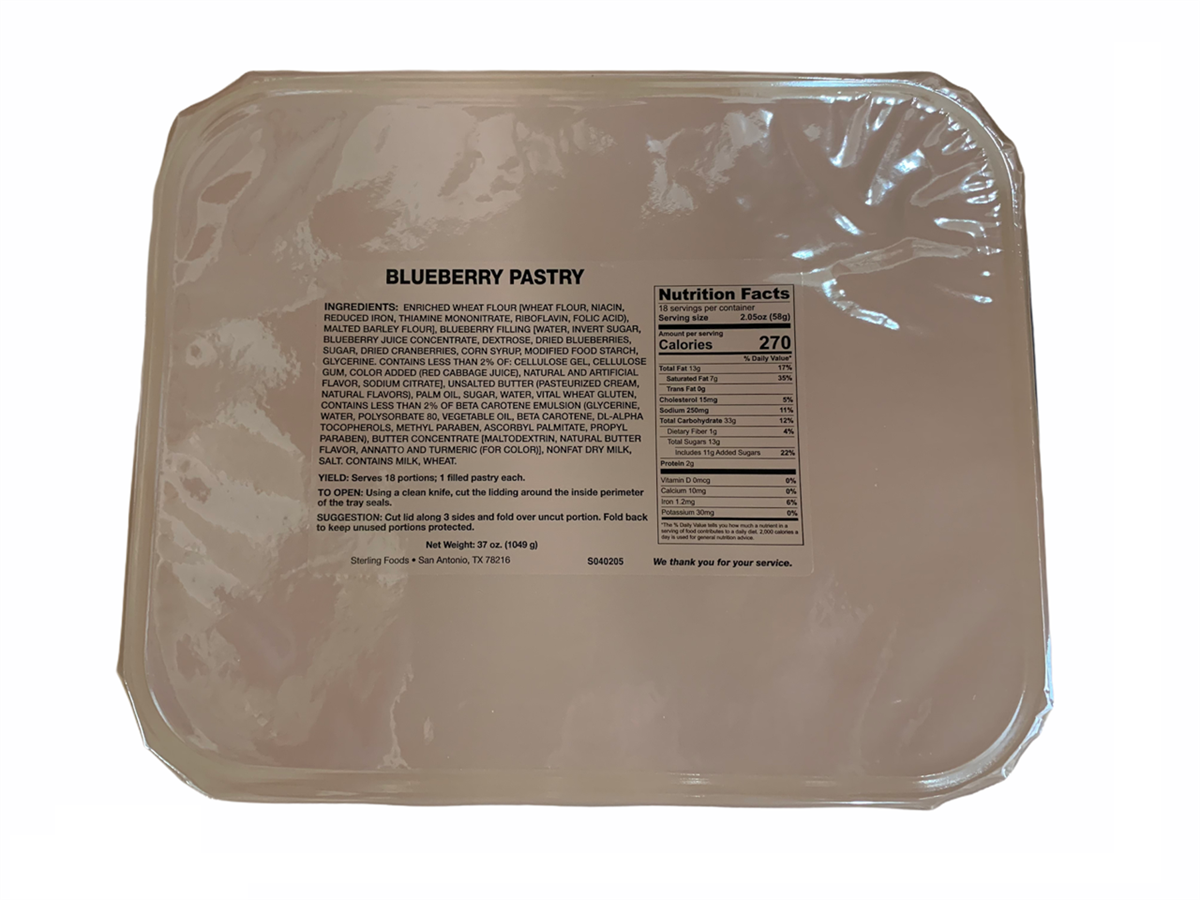 Military MRE Tray Pack, Blueberry Pastry, Ready to Eat (UGR Component)