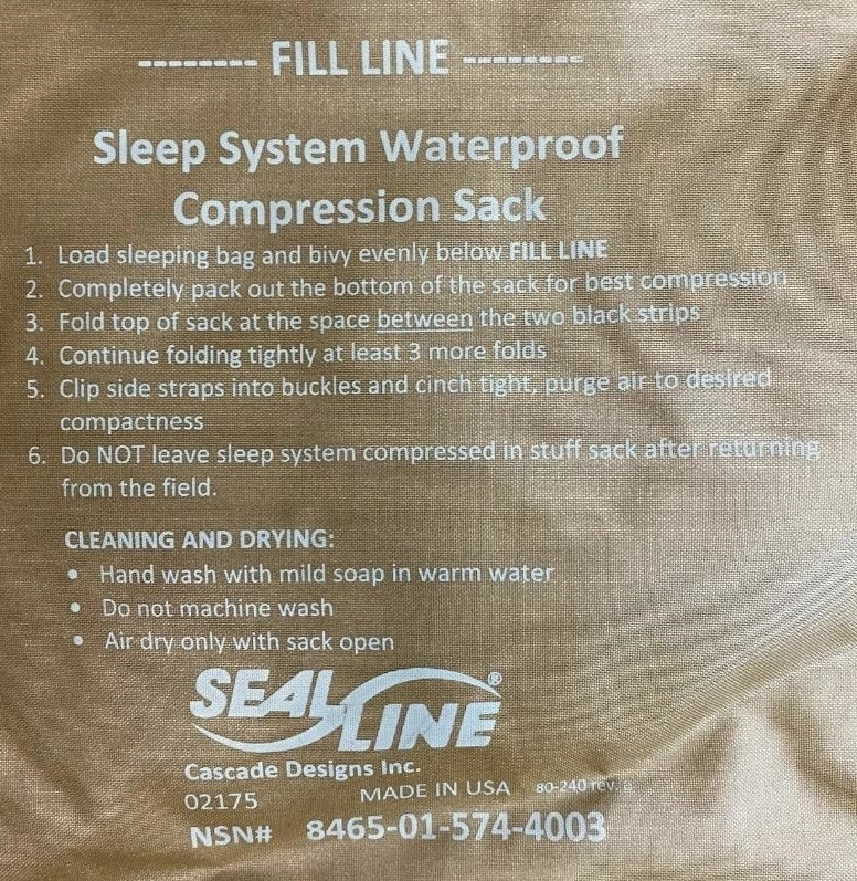USMC - SealLine Sleep System Waterproof Compression Sack - Coyote