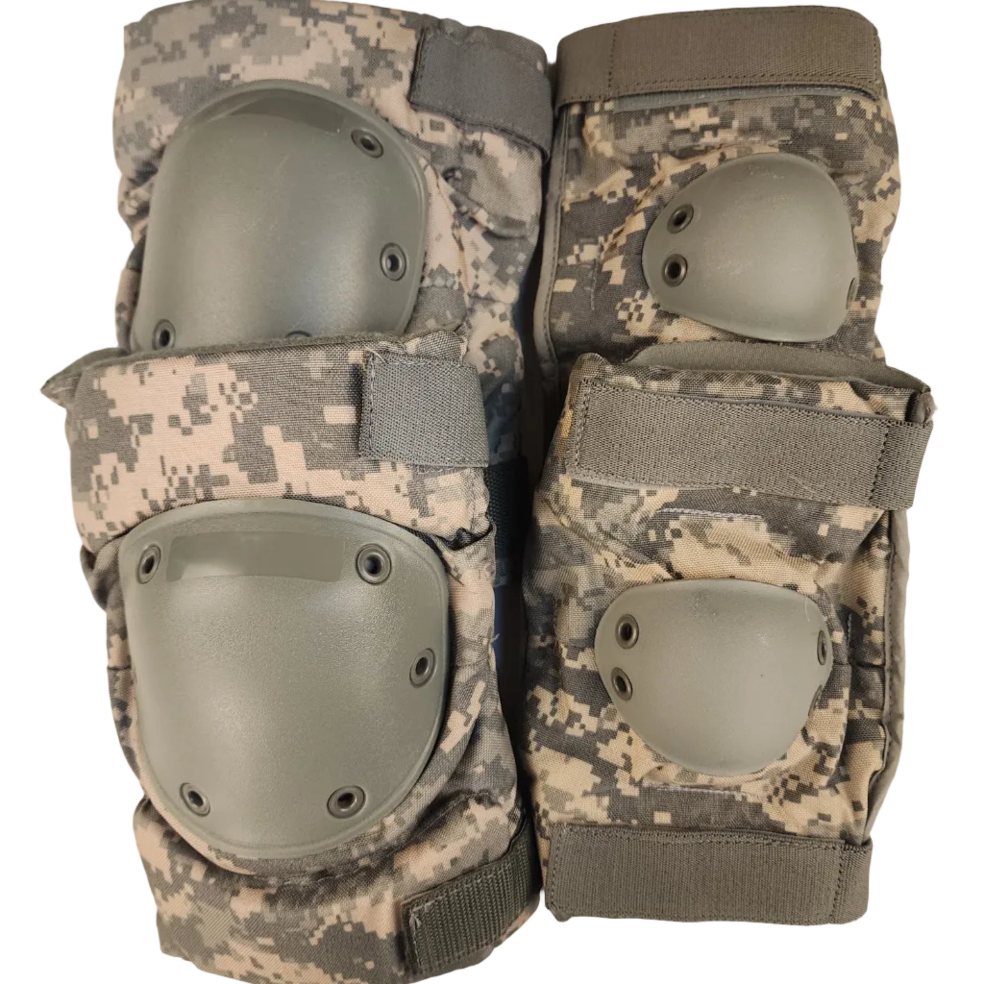 Tactical UCP/ACU elbow knee pad sets on a white background