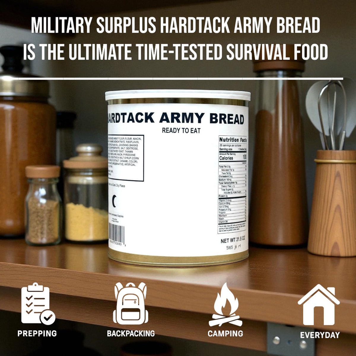 Army Bread Military Surplus Hardtack Army Bread, Ready to Eat (#10 Can)