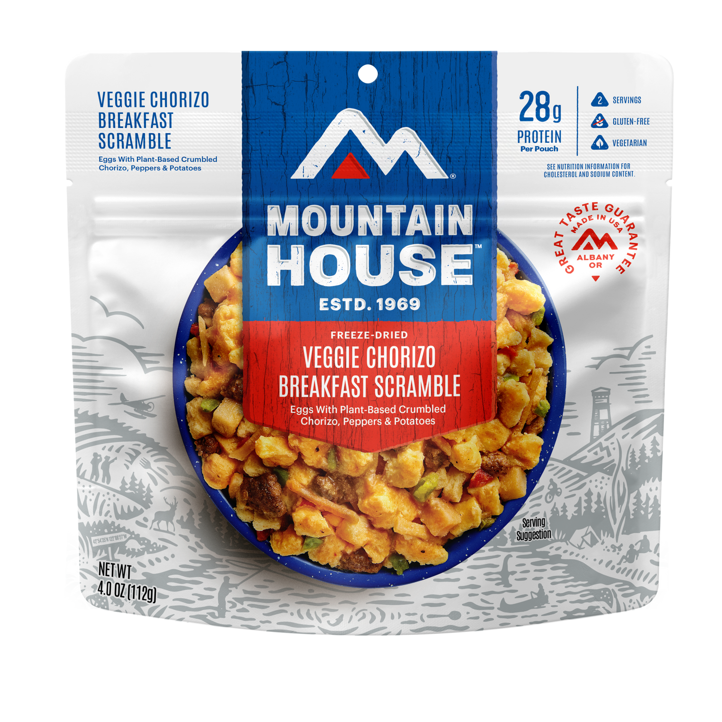 Mountain House Veggie Chorizo Breakfast Scramble package on a white background