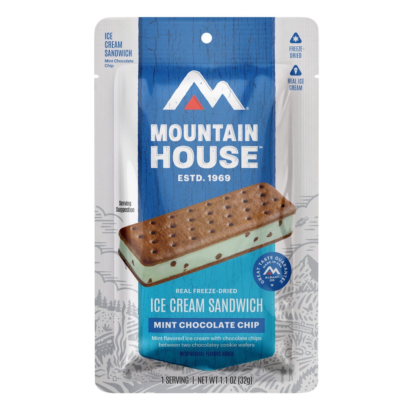 Mountain House ice cream sandwich package on a white background