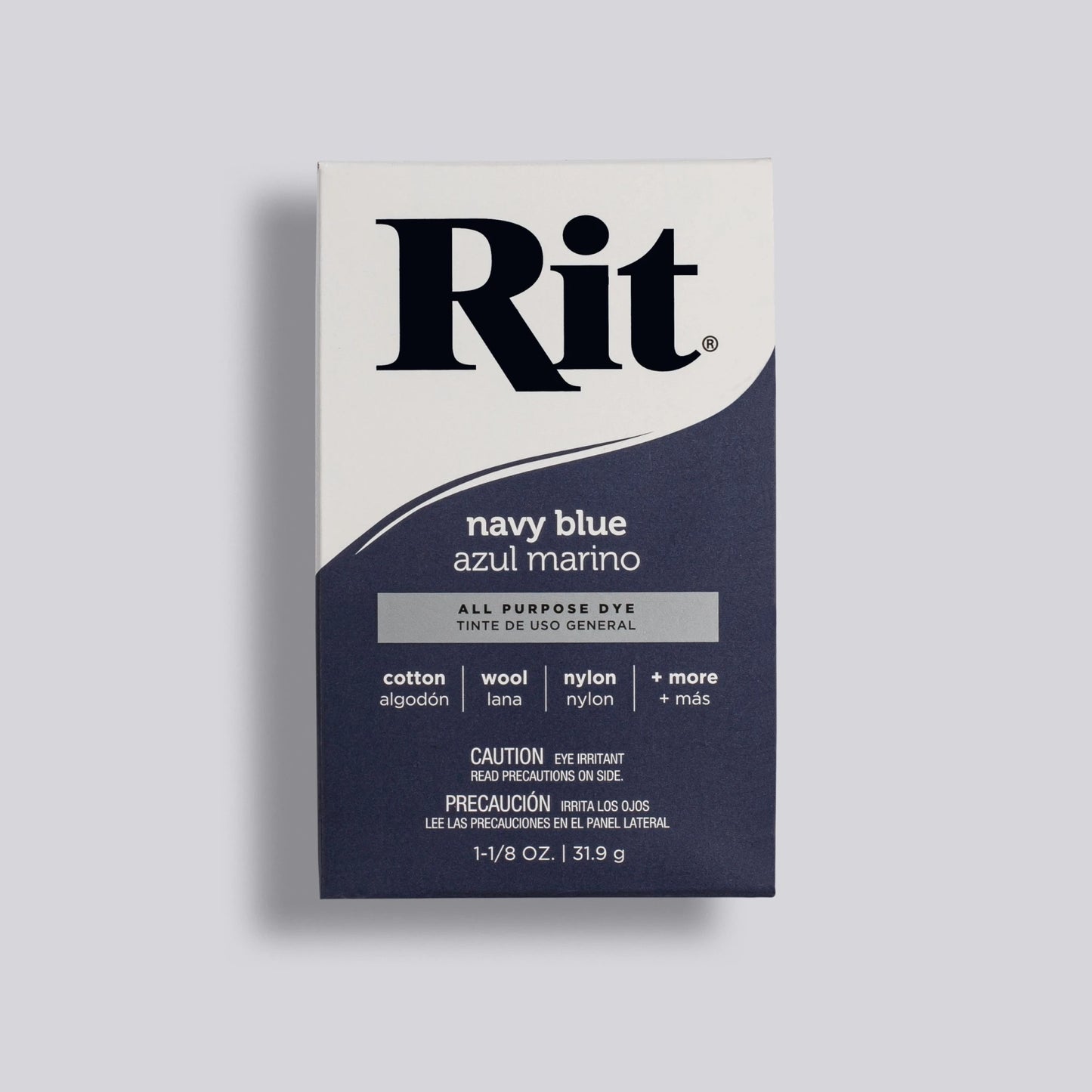Rit dye box for navy blue on a light gray background