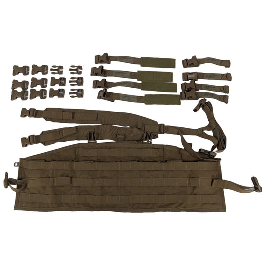 Set of tactical straps and pouches on a white background