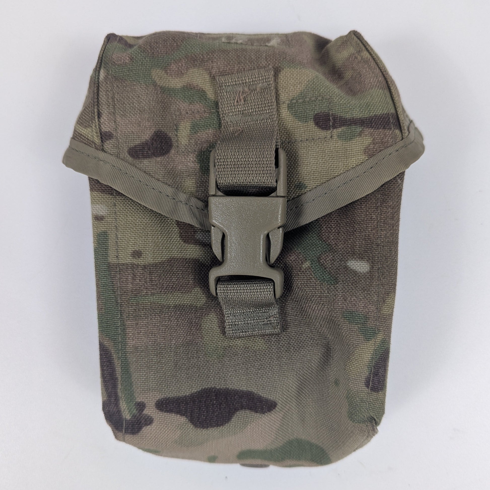 Camouflage pouch with a buckle on a white background