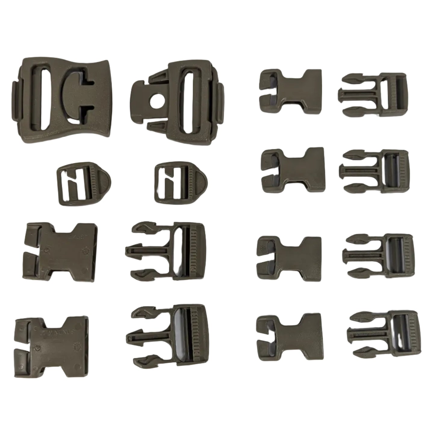 Set of brown plastic buckles on a white background