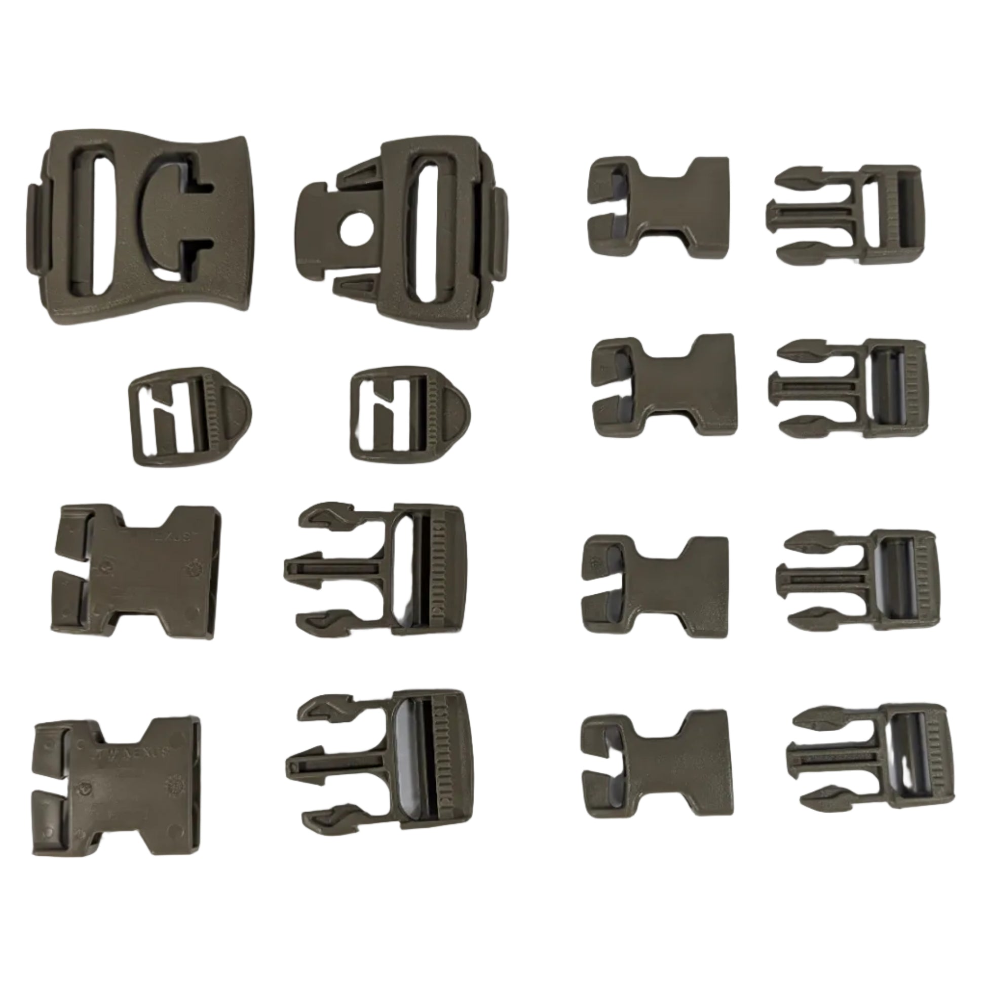 Set of brown plastic buckles on a white background