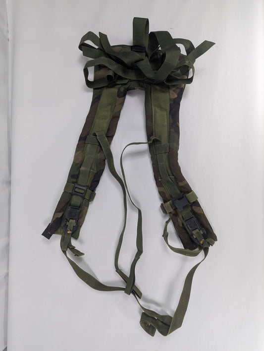 Camouflage military harness on a white background