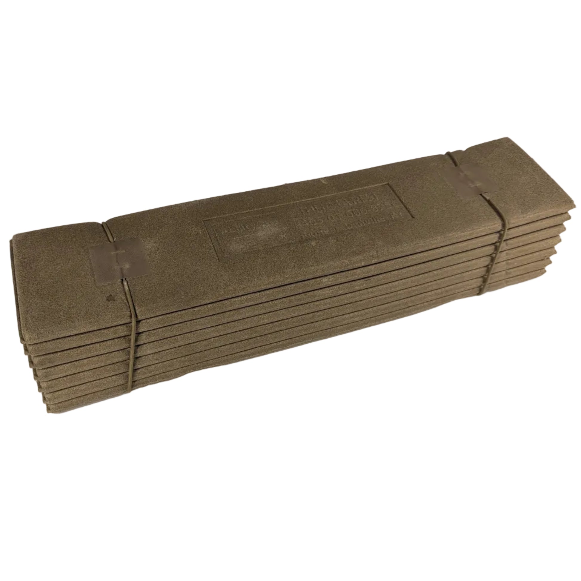 Stack of brown paper bags on a white surface with a gray background