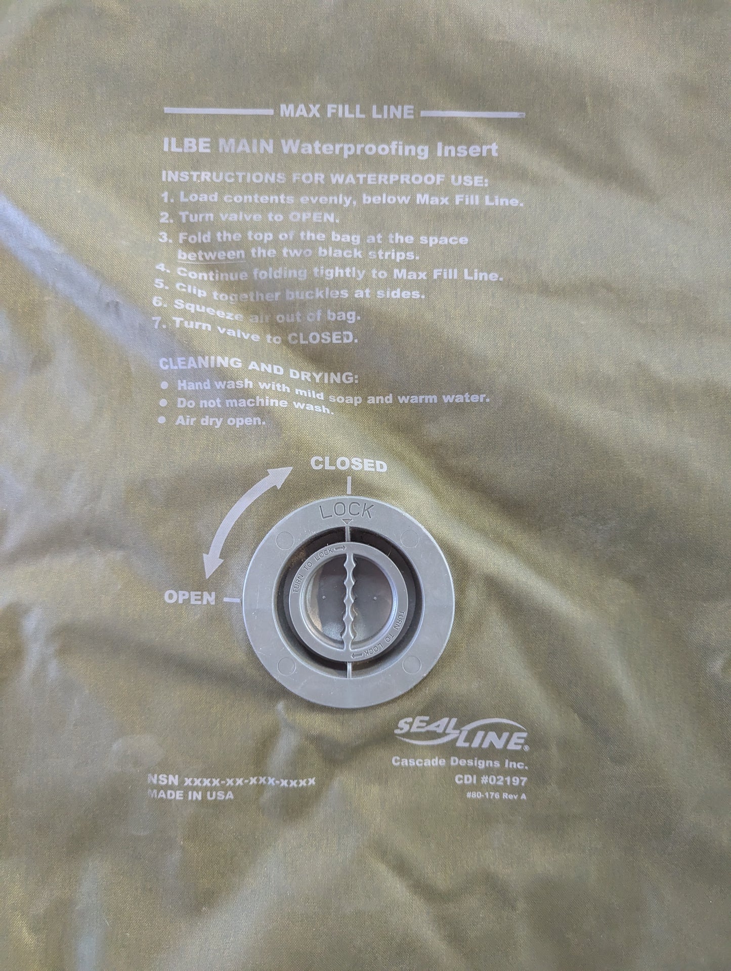Close-up of a waterproofing insert with instructions and Seal Line branding.