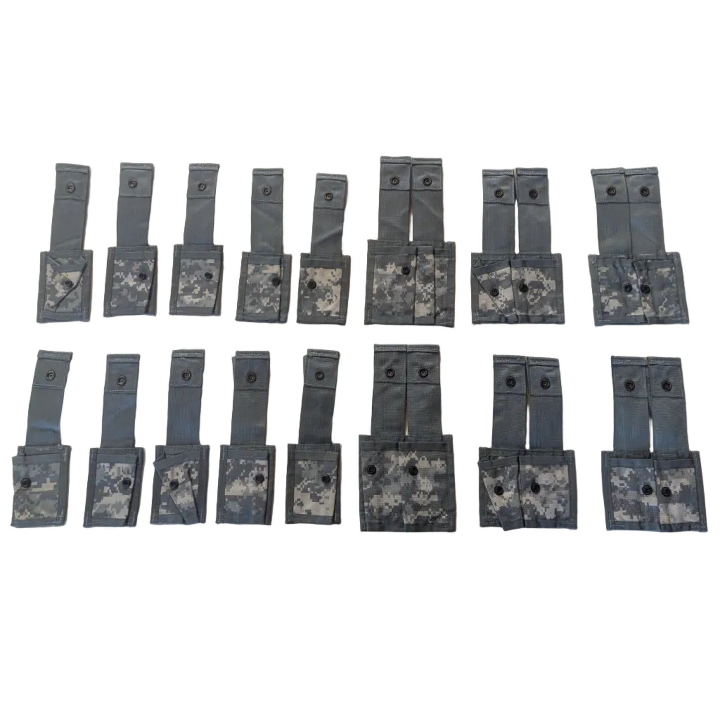 Multiple pouches on a white background