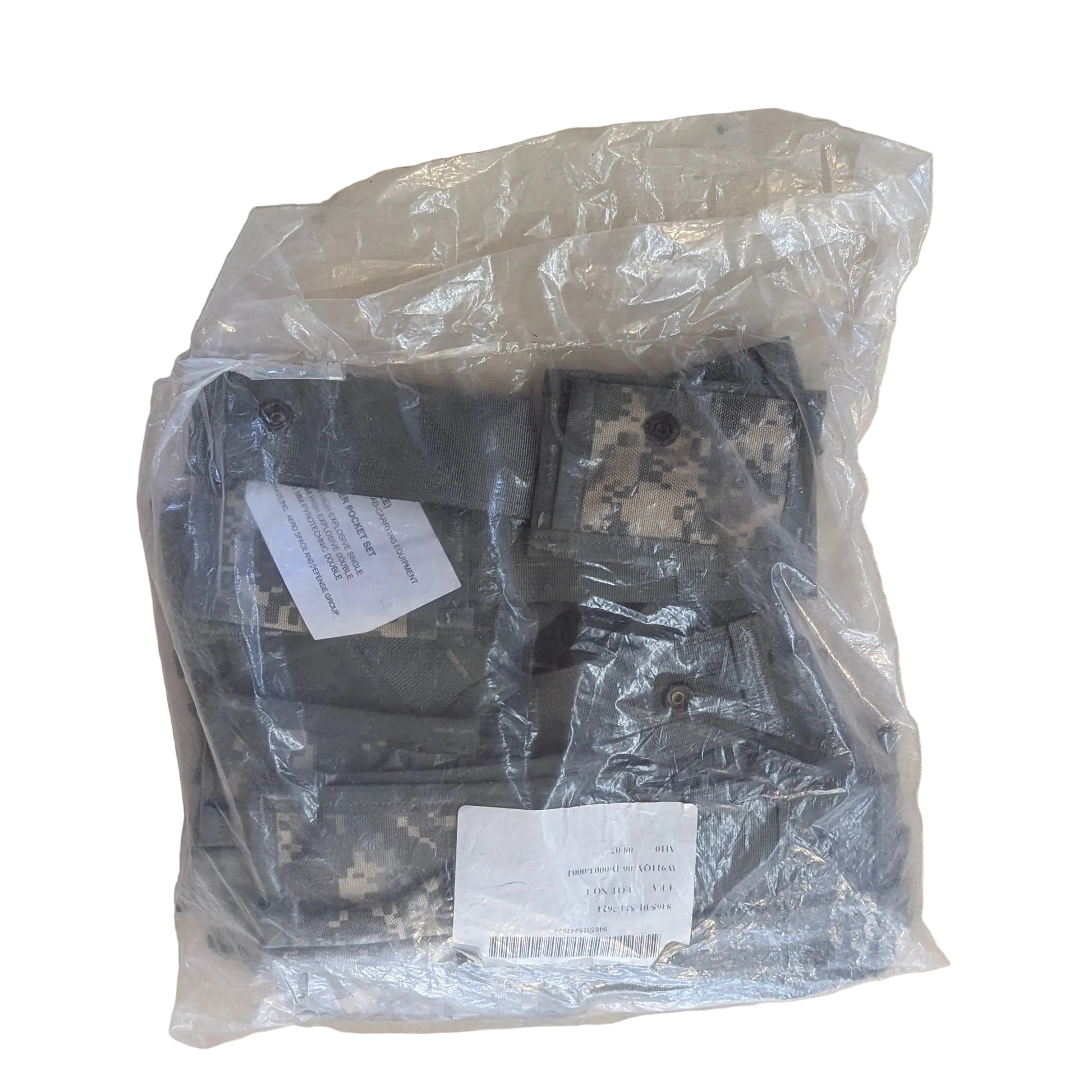 Packaged item on a beige surface with visible labels