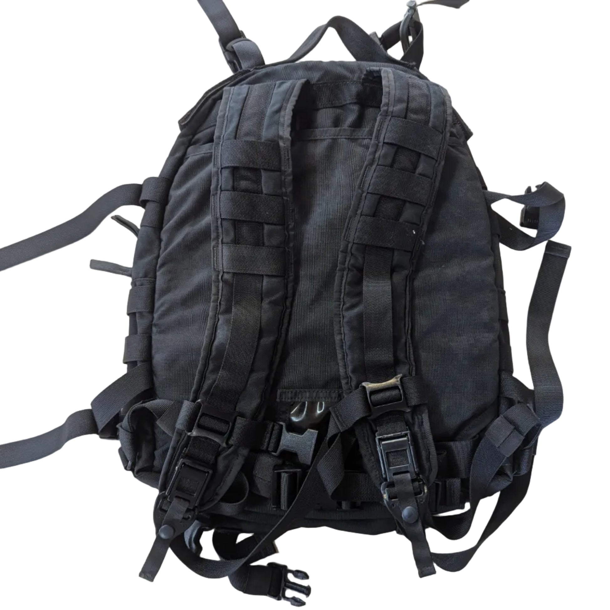 Black tactical backpack on a white background