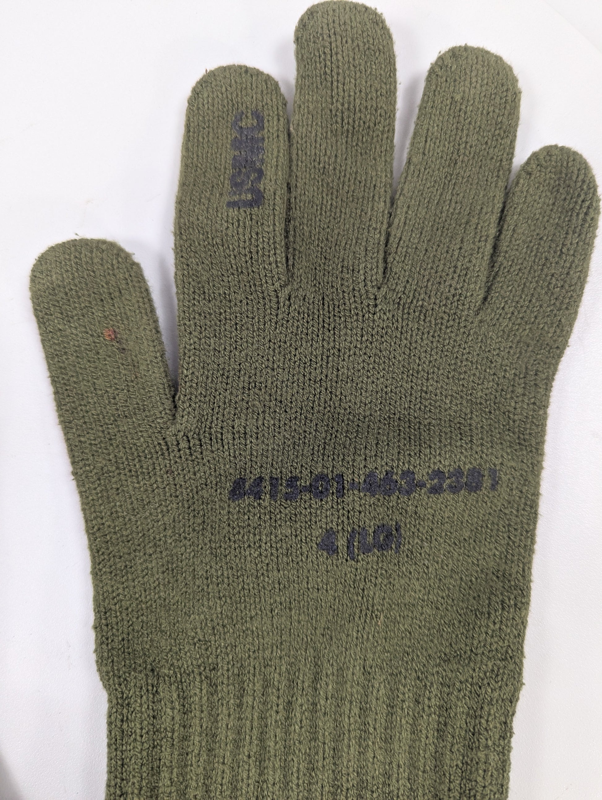 Green glove with text on a white background