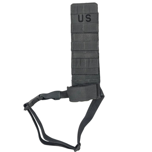 A dark gray tactical vest or pouch with a matching wrist strap, featuring the letters 'US' printed on the upper section, displayed on a plain white surface.