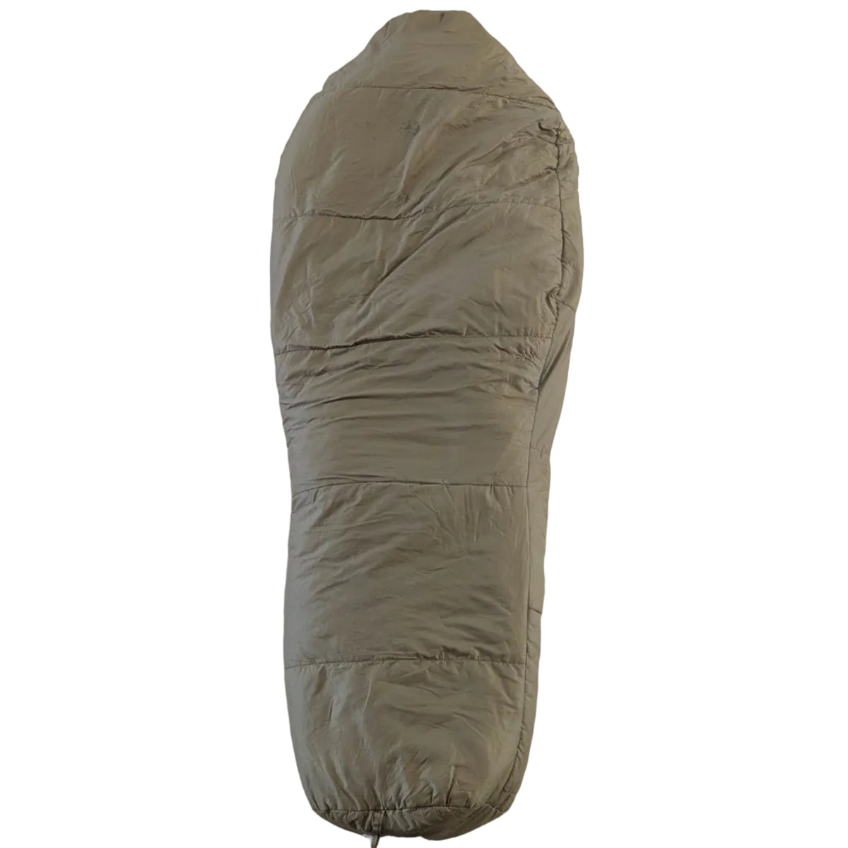 A coyote tan sleeping bag laid flat on a white background