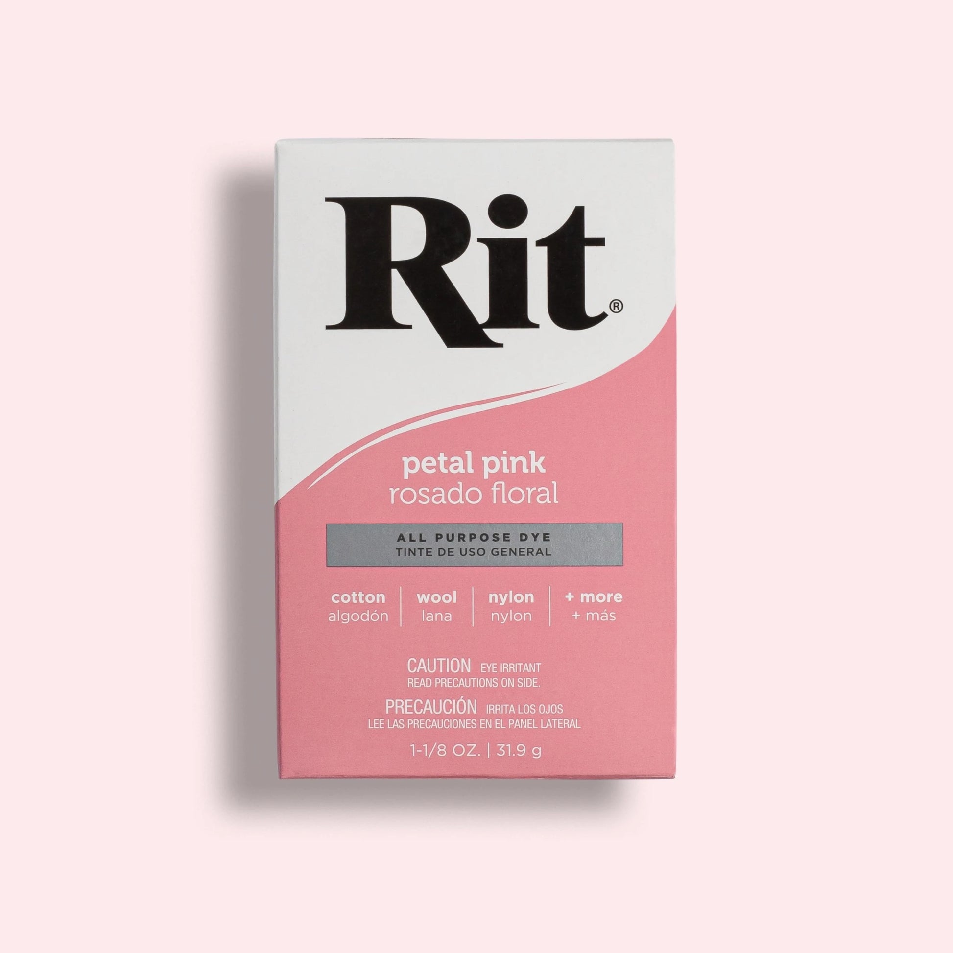 Rit dye box in petal pink on a light pink background