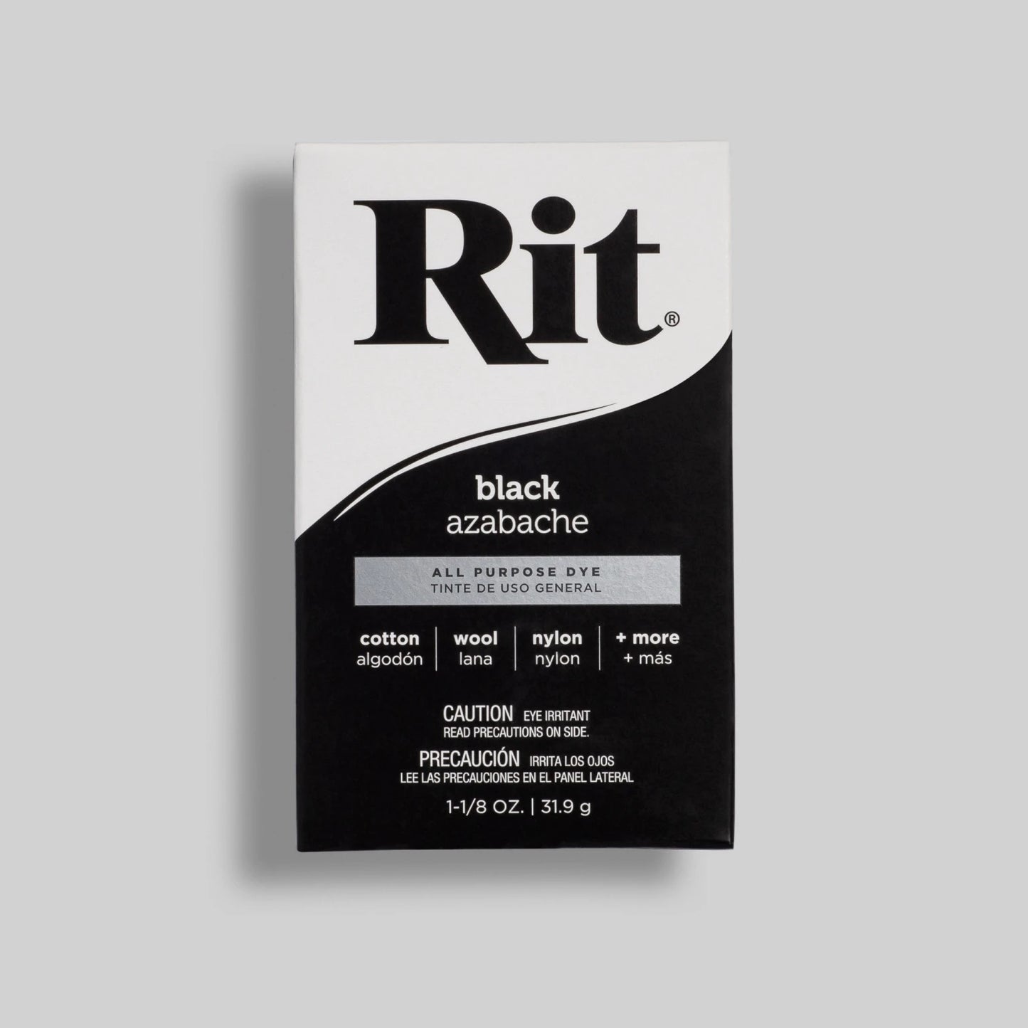 Rit dye packaging for black azabache on a gray background