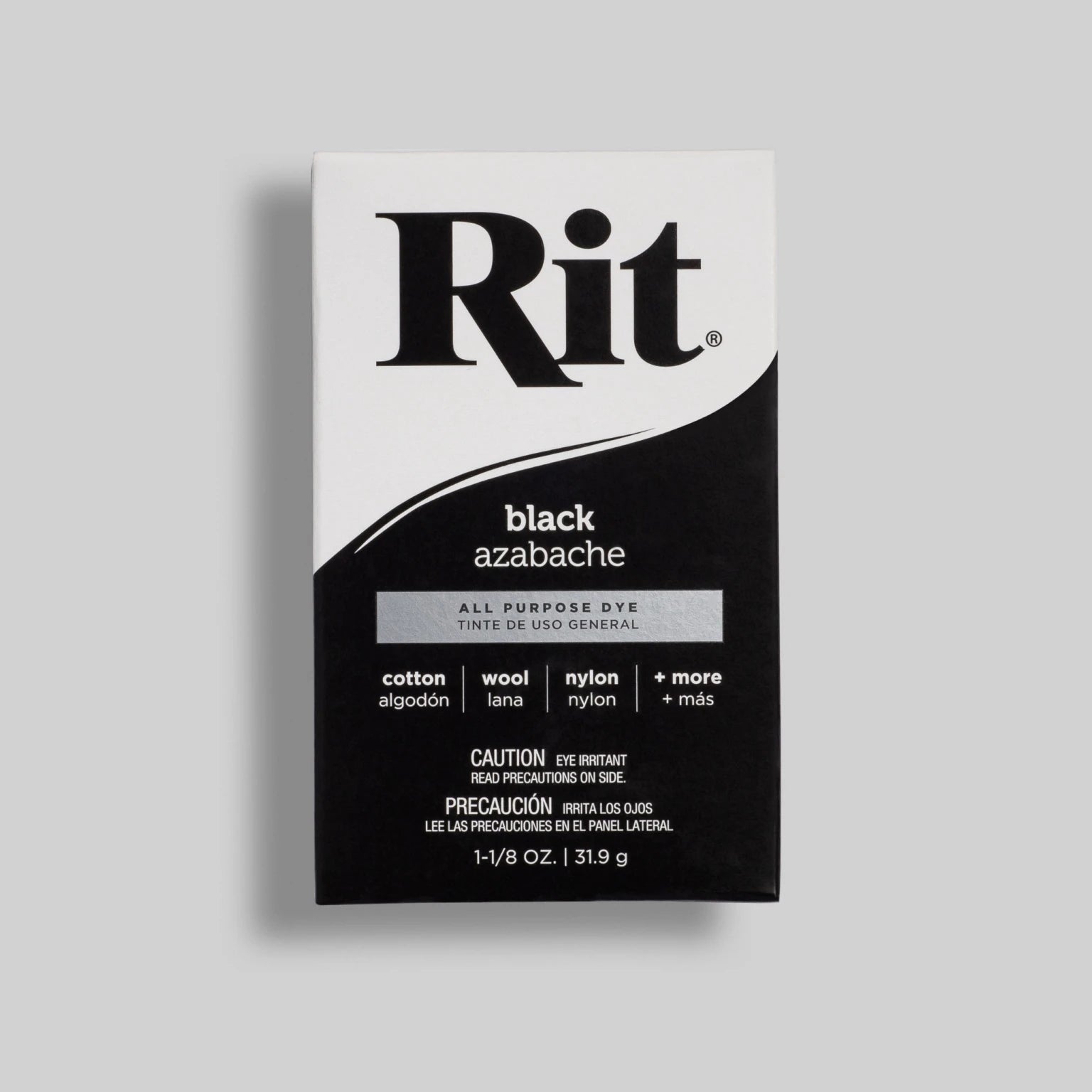 Rit dye packaging for black azabache on a gray background