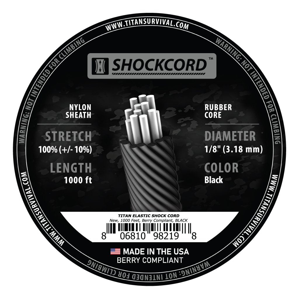 Shockcord packaging with product details on a black background